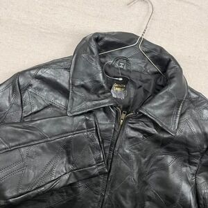 NWT Vintage PBX Basics Genuine Leather Quilted Full Zip Up Jacket Black